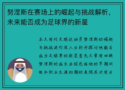 努涅斯在赛场上的崛起与挑战解析，未来能否成为足球界的新星
